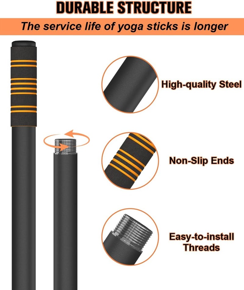 Queension 5ft Yoga Stick – Heavy-Duty Steel Adjustable Stretching Bar for Mobility, Flexibility & Balance. Multi-Functional Fitness Pole with 4 Steel Rods & Comfort Foam Grips - Image 3